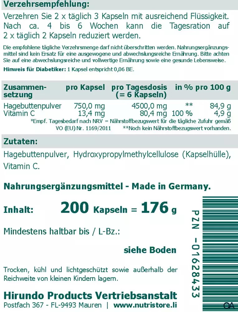 The Nutri Store Rosa canina L. Hagebutte Kapseln The Nutri Store Rosa canina L. Hagebutte Kapseln