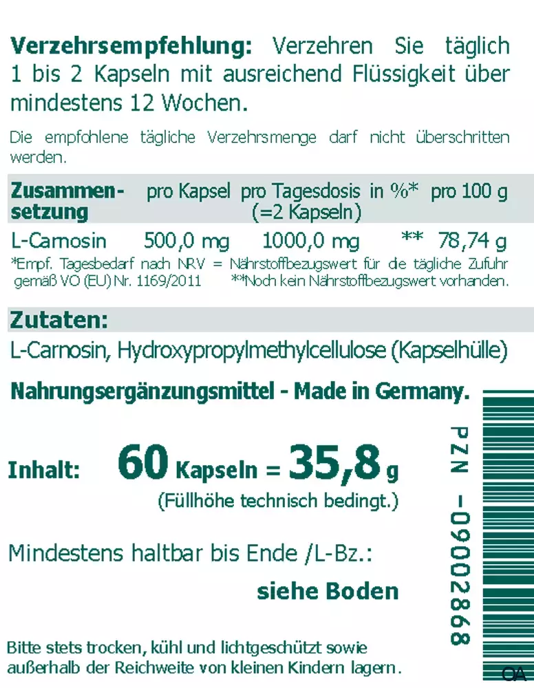 The Nutri Store L-Carnosin 500 mg Kapseln