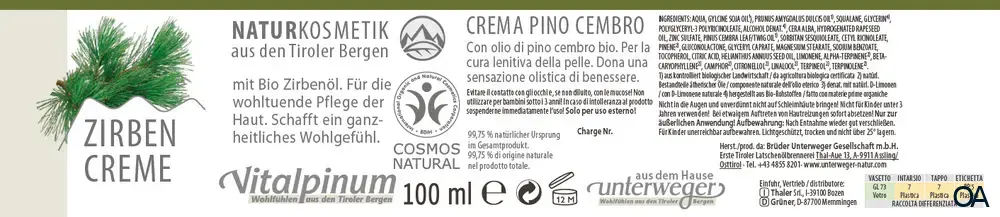 Unterweger Vitalpinum Zirben Creme