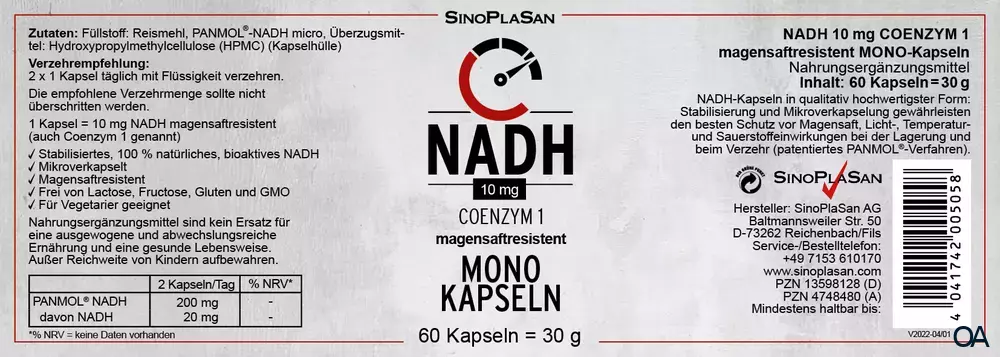 SinoPlaSan NADH 10 mg MONO Kapseln