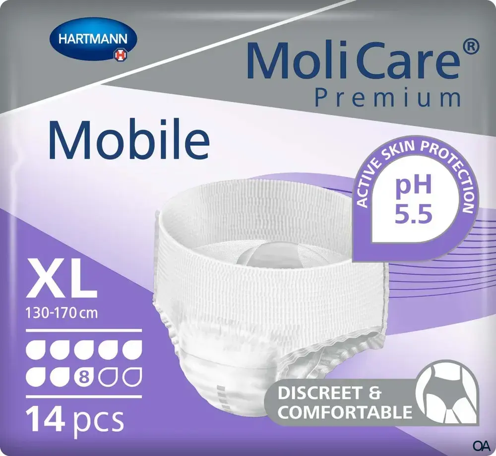 MoliCare® Premium Mobile 8 Tropfen Inkontinenz-Einweghosen, Größe XL, 130-170 cm MoliCare® Premium Mobile 8 Tropfen Inkontinenz-Einweghosen, Größe XL, 130-170 cm