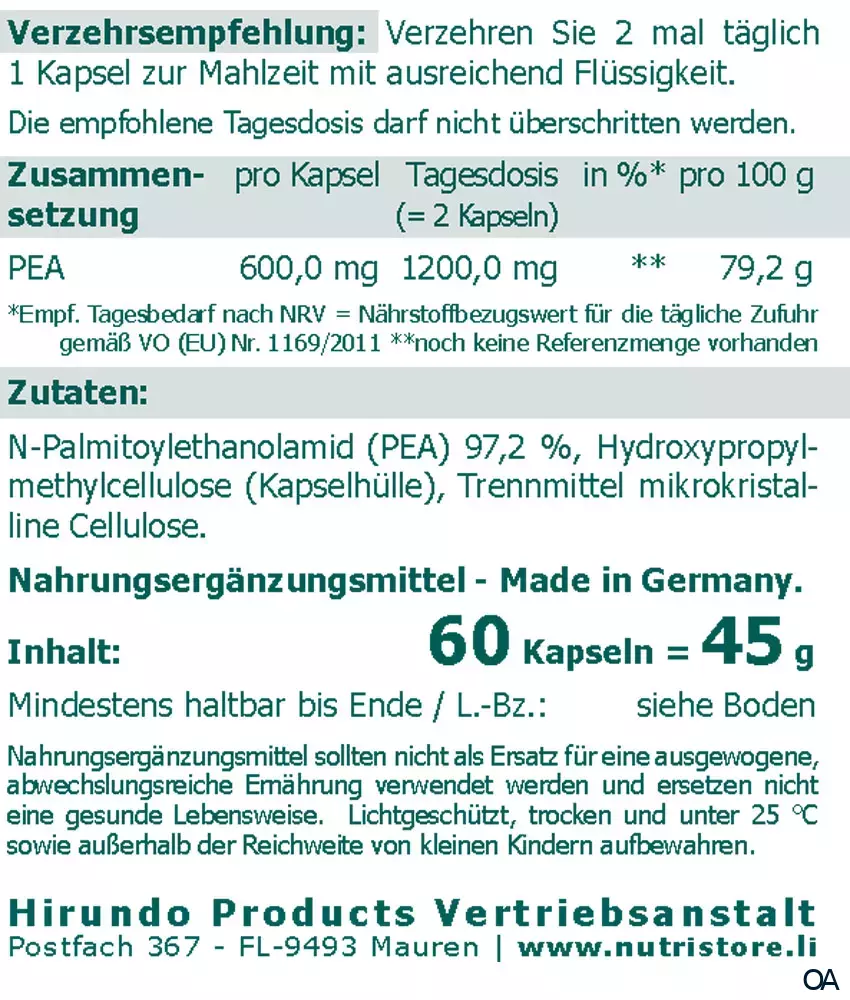 The Nutri Store PEA 600 mg vegane Kapseln