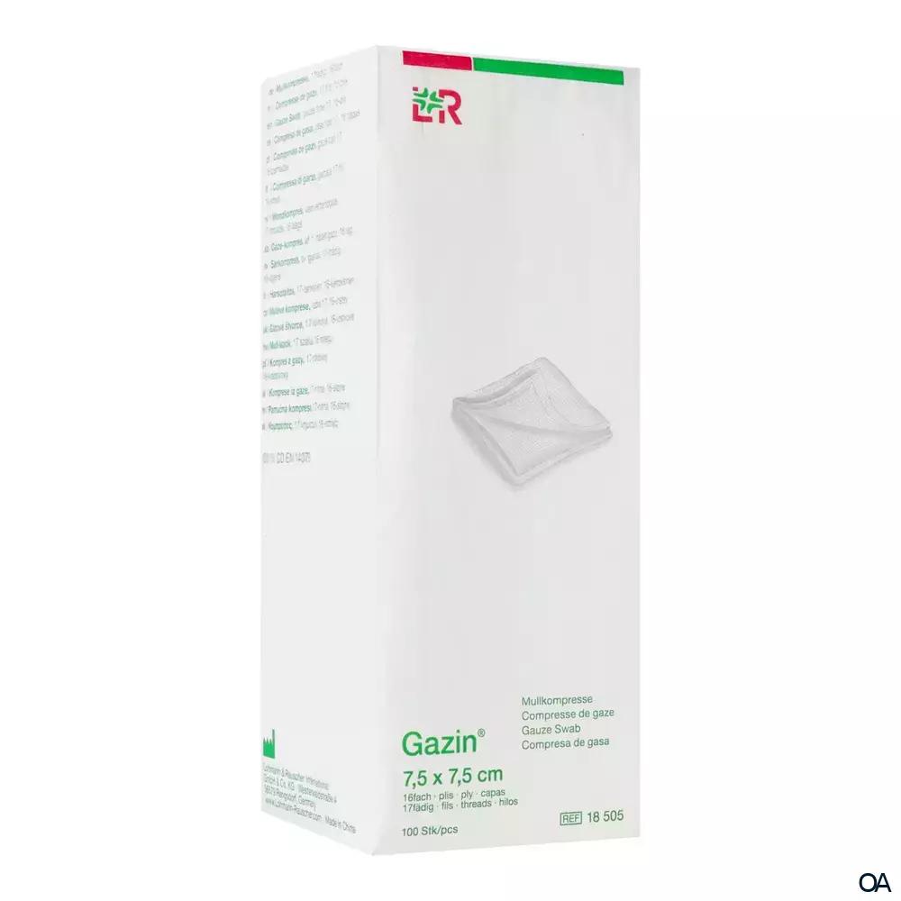 Gazin® Mullkompressen unsteril, 17-fädig, 16-fach, 7,5 x 7,5 cm