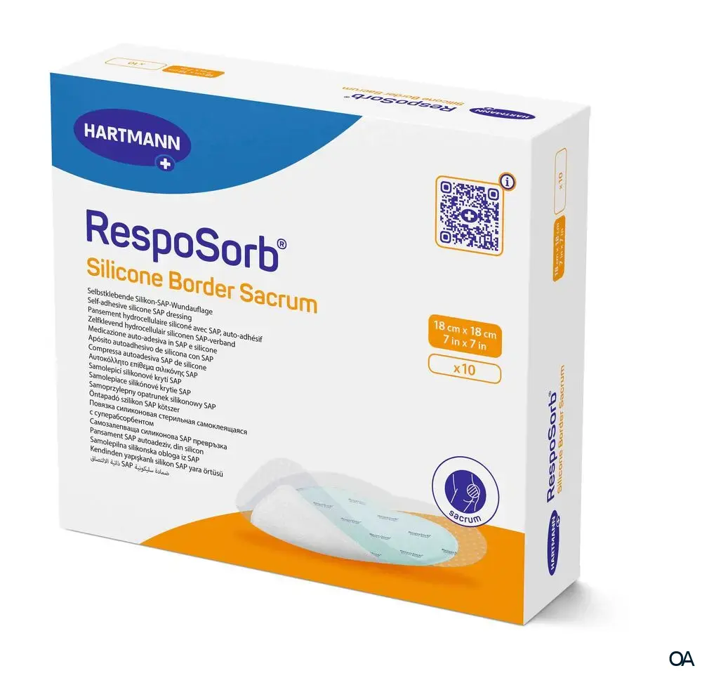 RespoSorb® Silicone Border Sacrum selbsthaftende superabsorbierende Saugkompresse mit Silikonwundkontaktschicht steril, 18 x 18 cm