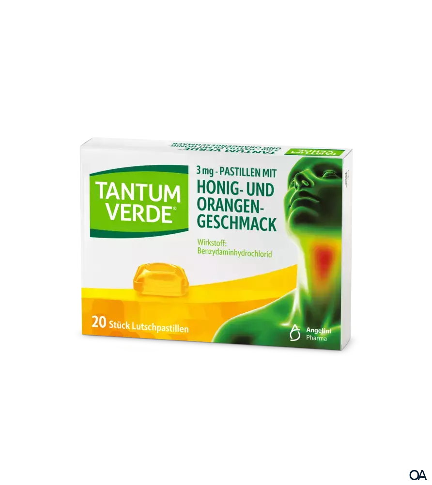 Tantum Verde® 3 mg – Pastillen mit Honig- und Orangengeschmack Tantum Verde® 3 mg – Pastillen mit Honig- und Orangengeschmack