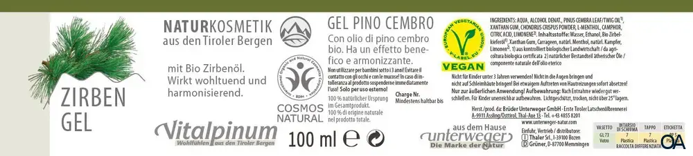 Unterweger Vitalpinum Zirben Gel Bio Unterweger Vitalpinum Zirben Gel Bio