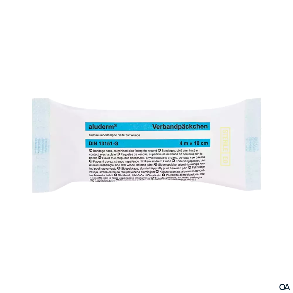 aluderm® Verbandpäckchen DIN groß, steril, 4 m x 10 cm aluderm® Verbandpäckchen DIN groß, steril, 4 m x 10 cm