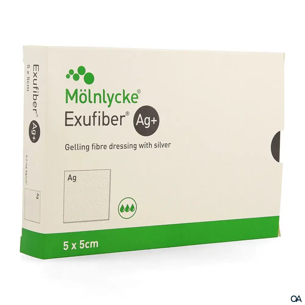 Mölnlycke® Exufiber® Ag+ Gel-Faserverband mit Silber steril, 5 x 5 cm