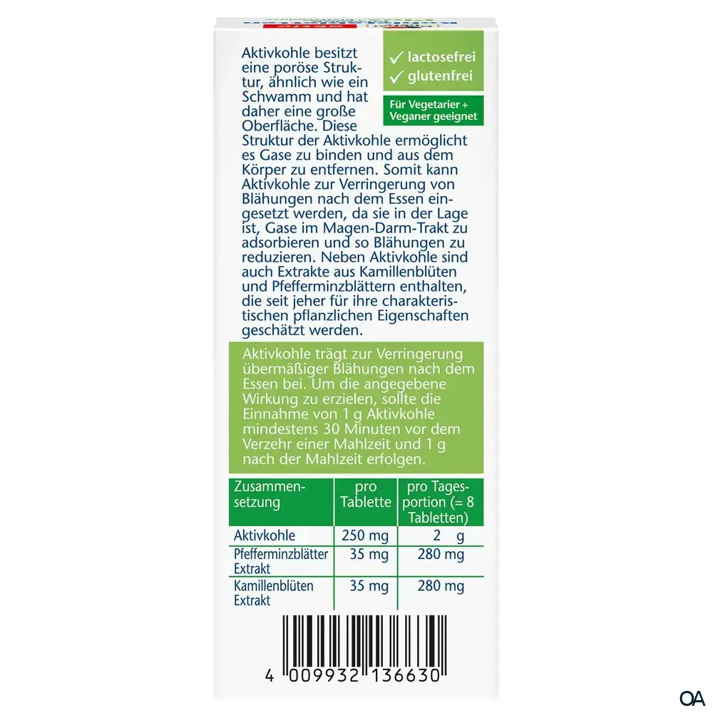 Doppelherz aktiv Kohletabletten Plus pflanzlich mit Kamille + Pfefferminze