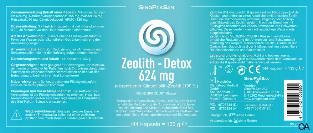 SinoPlaSan Zeolith Detox MED 624 mg Kapseln