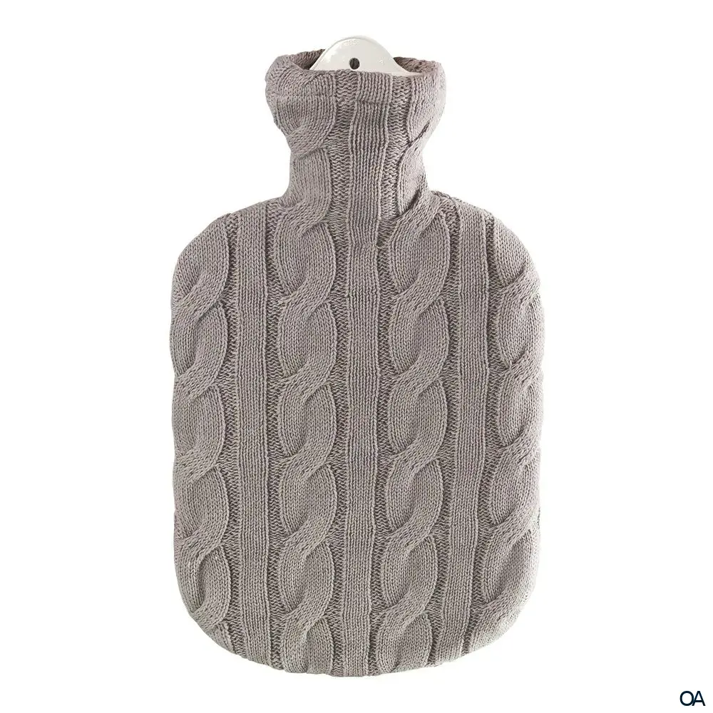 Sänger Wärmflasche mit Strickbezug aus Baumwolle "Zopf Stein" - 2,0L