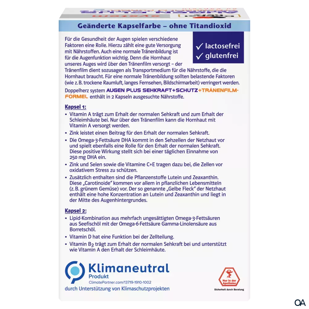 Doppelherz system AUGEN PLUS SEHKRAFT + SCHUTZ + Tränenfilm-Formel Kapseln Doppelherz system AUGEN PLUS SEHKRAFT + SCHUTZ + Tränenfilm-Formel Kapseln