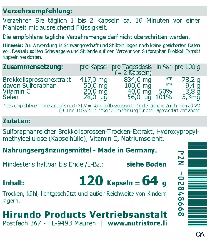 The Nutri Store Sulforaphan Brokkoli Extrakt Kapseln