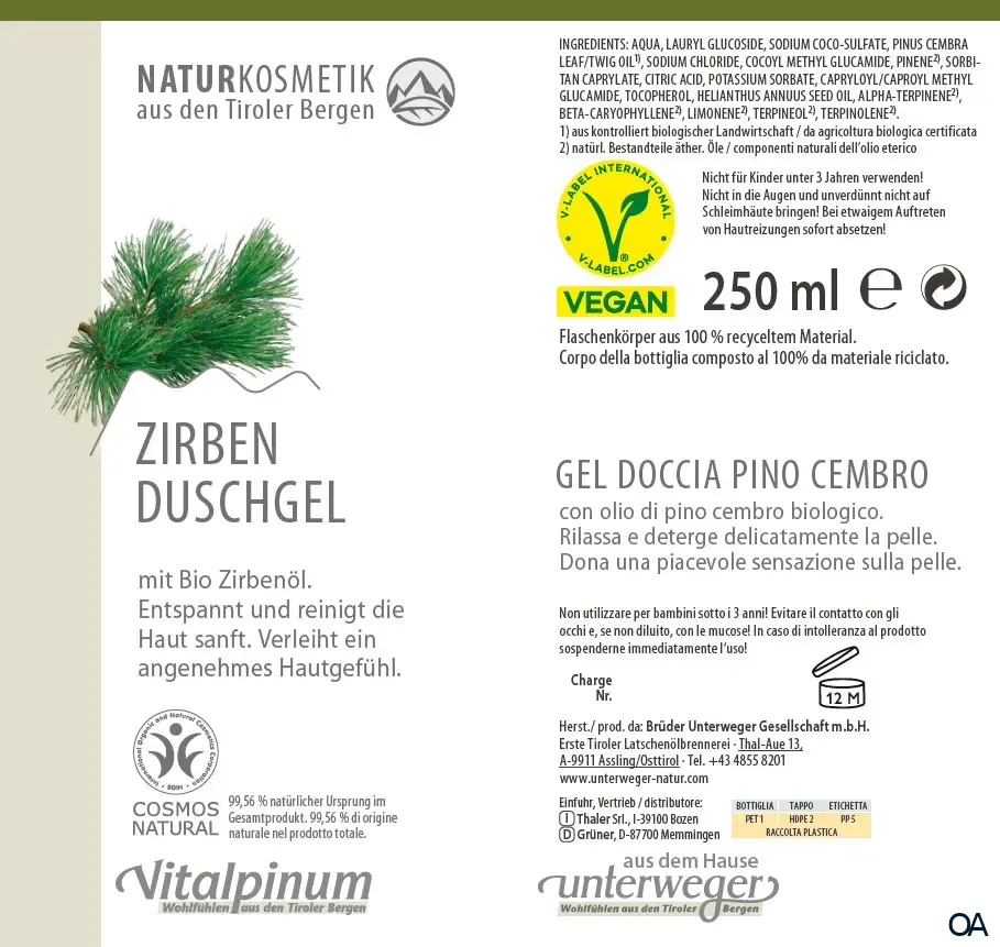 Unterweger Vitalpinum Zirben Duschgel