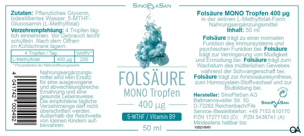 SinoPlaSan Folsäure 400 µg MONO Tropfen SinoPlaSan Folsäure 400 µg MONO Tropfen