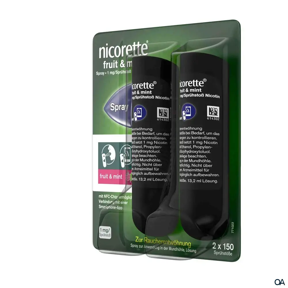 Nicorette® Fruit & Mint Spray 1 mg/Sprühstoß Spray zur Anwendung in der Mundhöhle, Lösung
