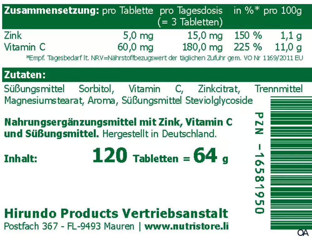 The Nutri Store Zink + Vitamin C Lutschtabletten The Nutri Store Zink + Vitamin C Lutschtabletten