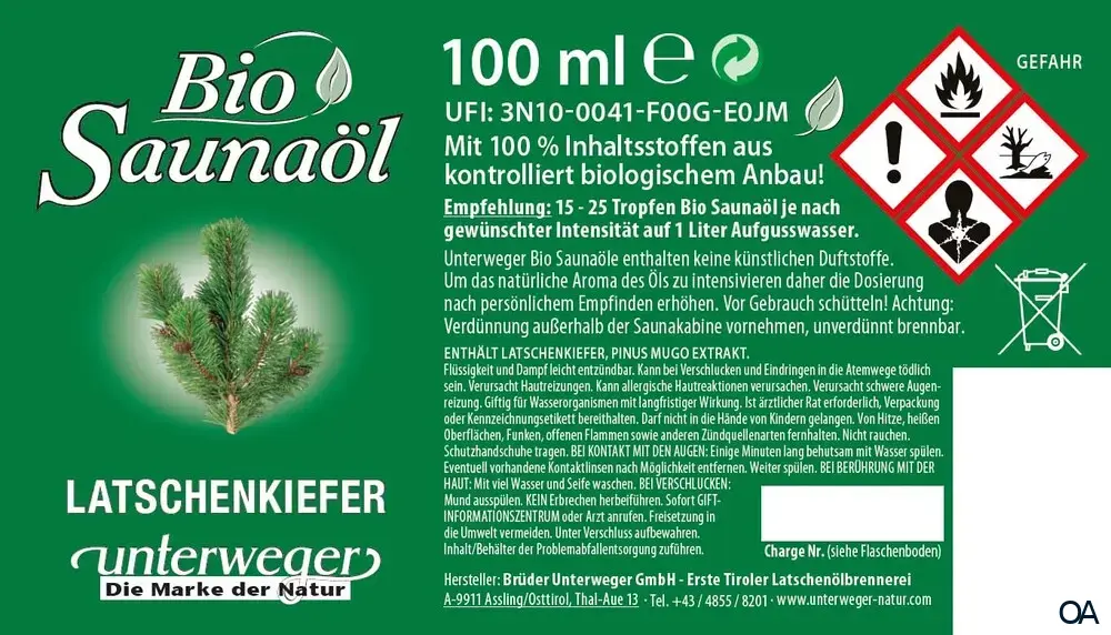 Unterweger Bio Saunaöl Latschenkiefer Unterweger Bio Saunaöl Latschenkiefer