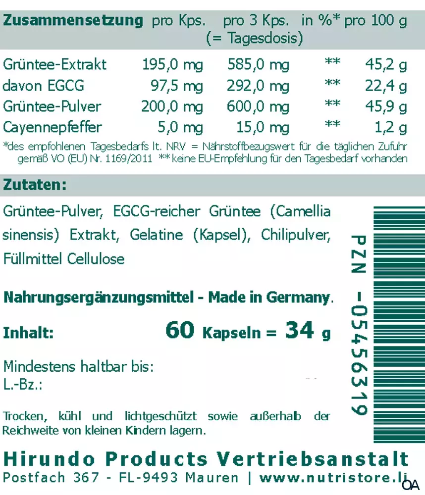 The Nutri Store EGCG 97,5 mg Epigallocatechingallat Grüntee Kapseln The Nutri Store EGCG 97,5 mg Epigallocatechingallat Grüntee Kapseln