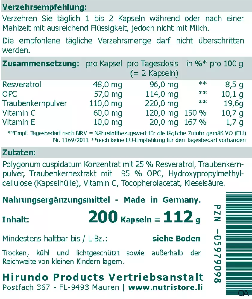 The Nutri Store Resveratrol plus OPC Kapseln The Nutri Store Resveratrol plus OPC Kapseln