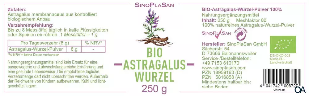 SinoPlaSan BIO Astragalus Wurzel Pulver