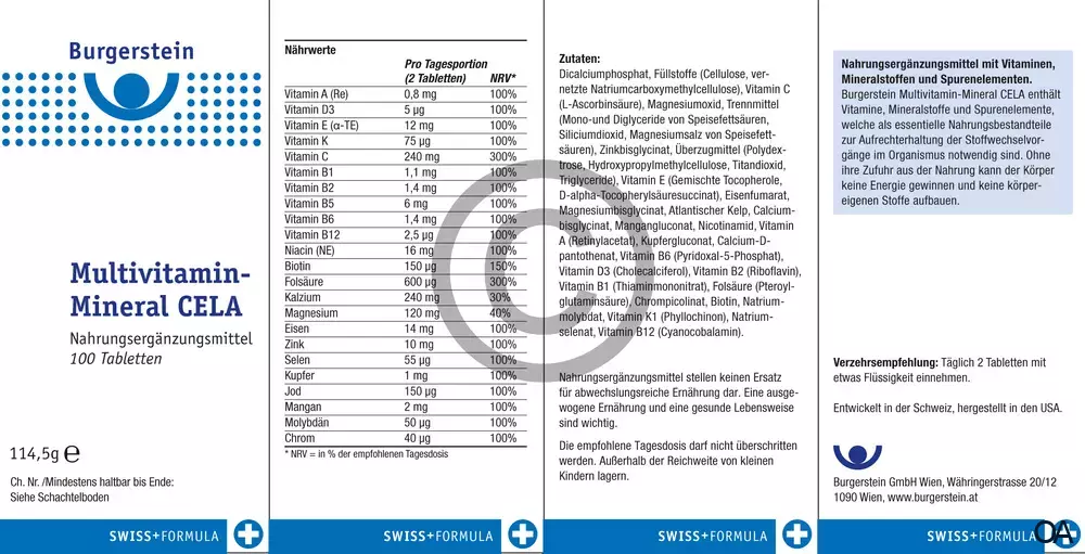 Burgerstein Multivitamin-Mineral CELA Tabletten