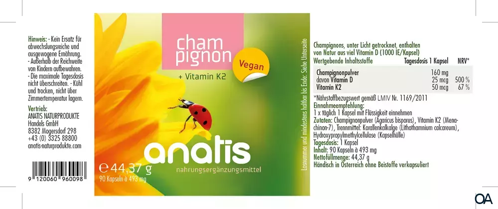 anatis Champignon Vit D+Vit K2 Kapseln
