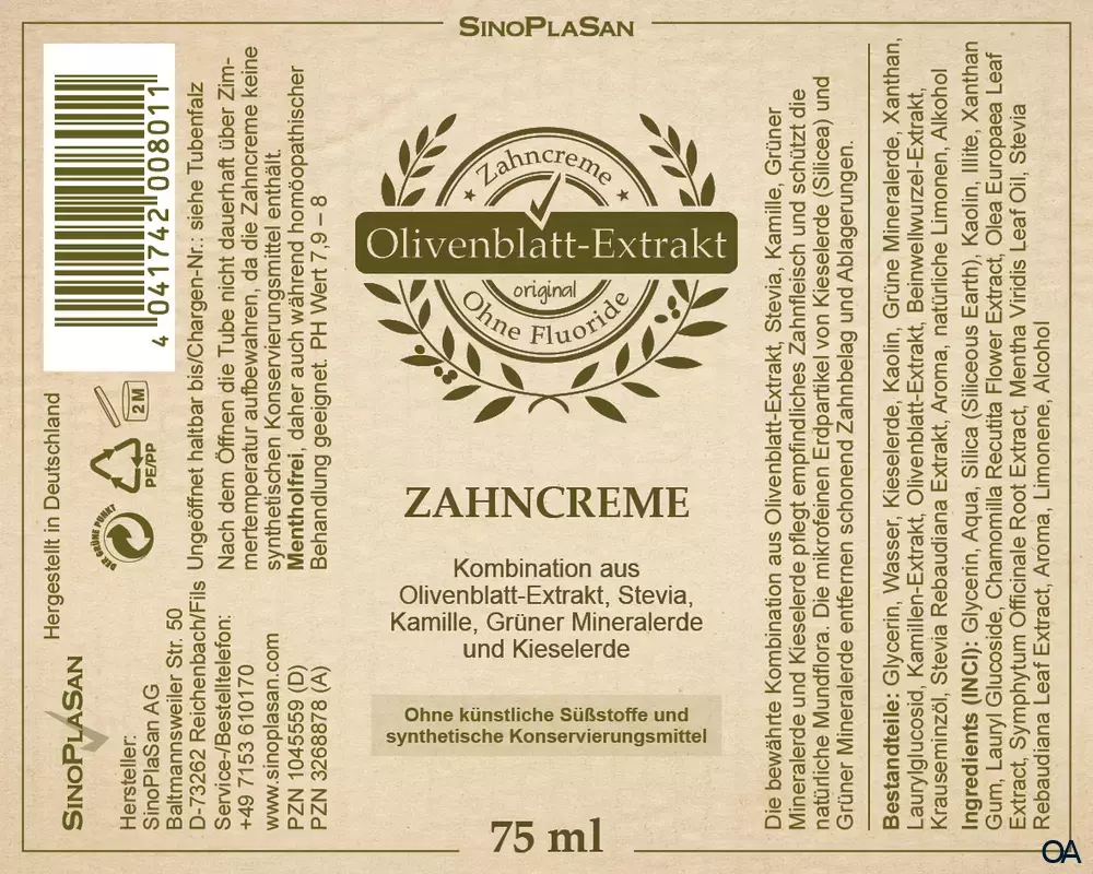 SinoPlaSan Olivenblattextrakt Zahncreme SinoPlaSan Olivenblattextrakt Zahncreme