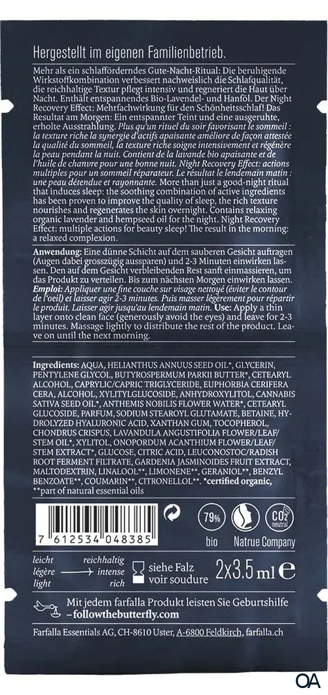 Farfalla Intense Sleep Overnight Maske, Night Recovery Effect 2 x 3,5ml