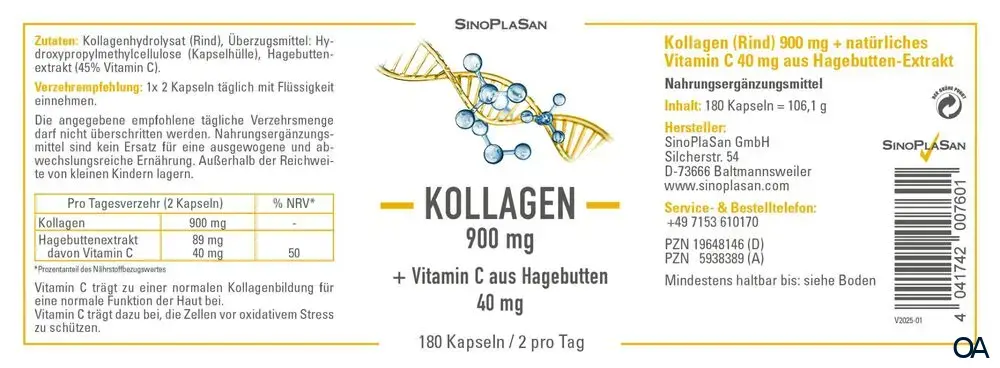 SinoPlaSan Kollagen + Vitamin C aus Hagebutten Kapseln