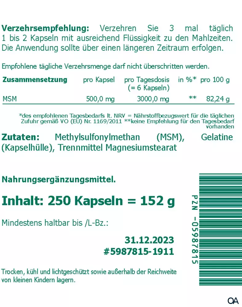 The Nutri Store MSM 500 mg Kapseln The Nutri Store MSM 500 mg Kapseln