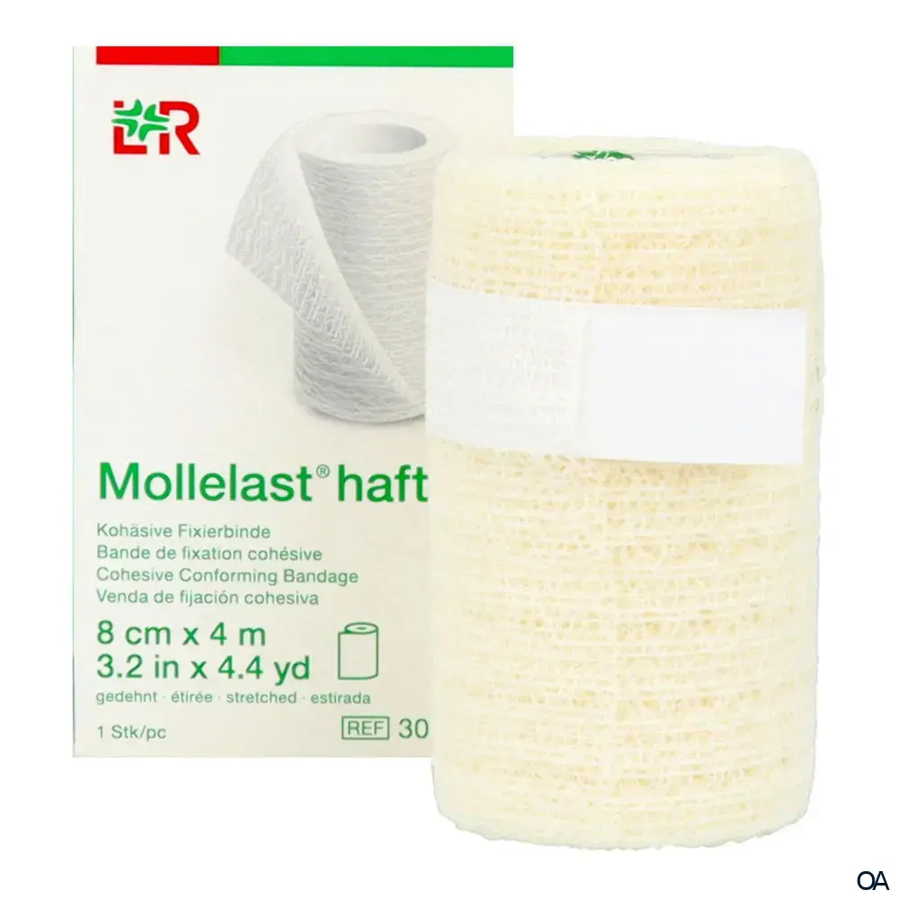 Mollelast® haft Kohäsive bielastische Fixierbinde weiß, 8 cm x 4 m