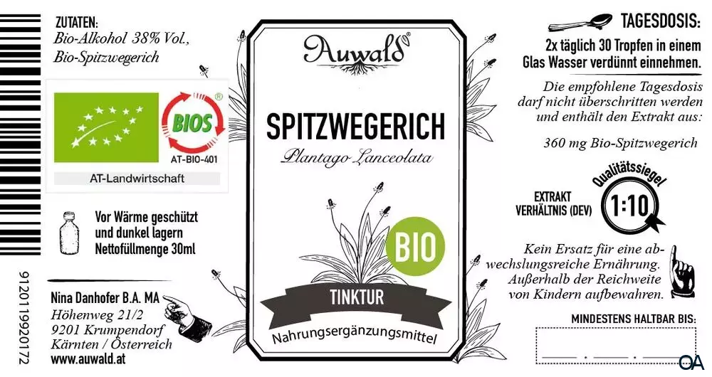 Auwald® Spitzwegerich - Bio Tropfen (Auszug, Extrakt, Essenz)
