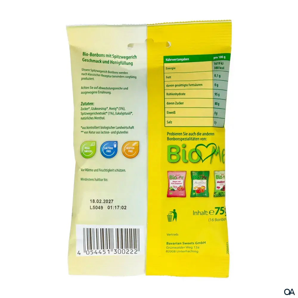 BIO loves Me Spitzwegerich mit Honigfüllung Bio-Bonbons