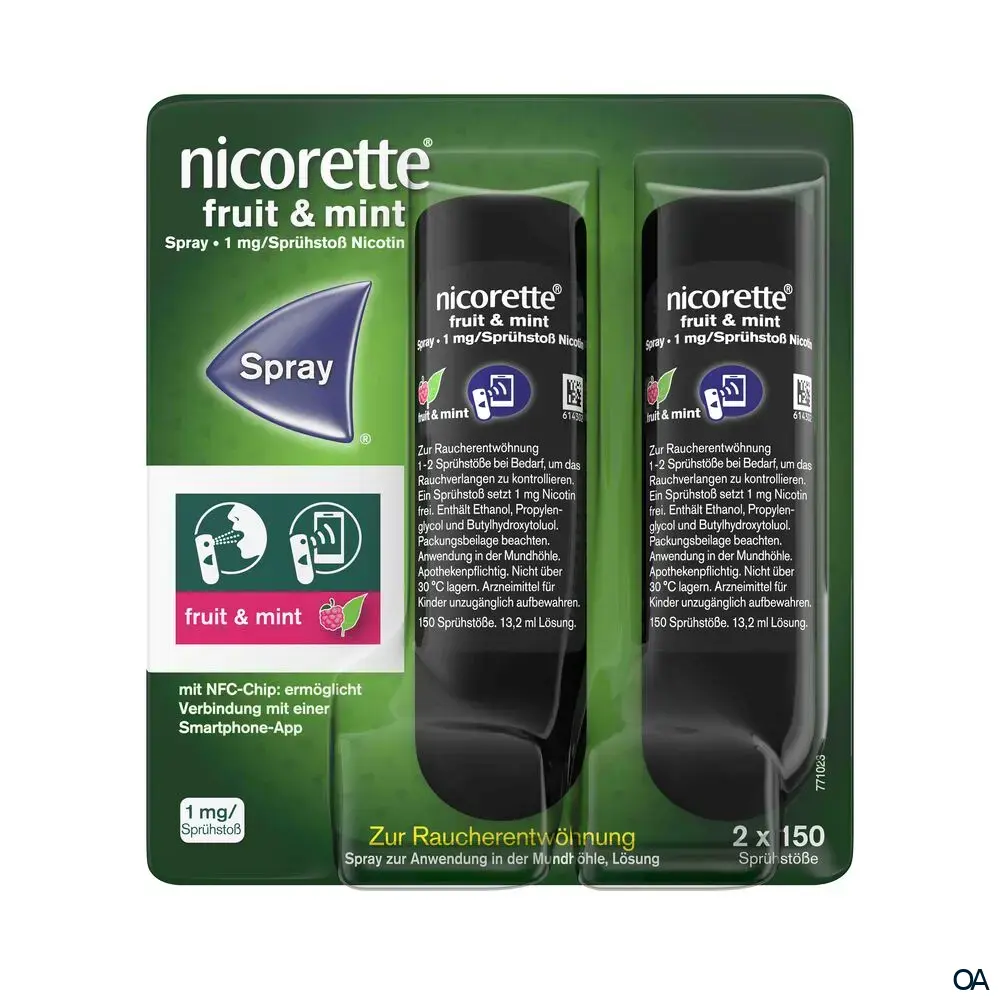 Nicorette® Fruit & Mint Spray 1 mg/Sprühstoß Spray zur Anwendung in der Mundhöhle, Lösung