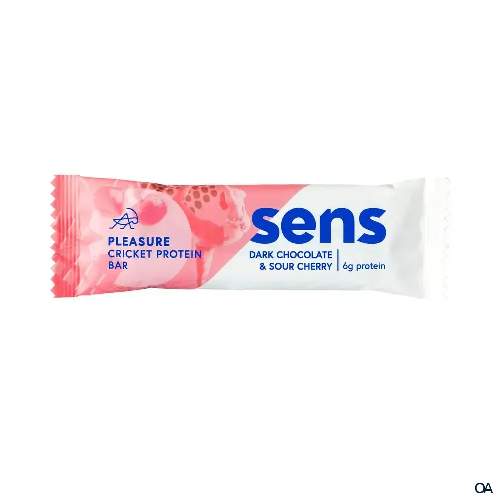 SENS Pleasure Proteinriegel mit Grillenmehl - Dunkle Schokolade & Sauerkirsche SENS Pleasure Proteinriegel mit Grillenmehl - Dunkle Schokolade & Sauerkirsche