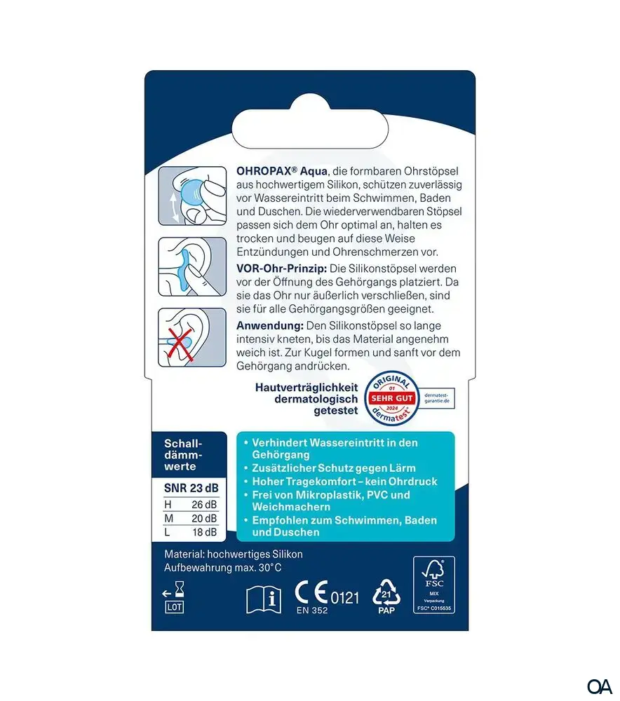Ohropax AQUA Silicon Gehörschutzstöpsel