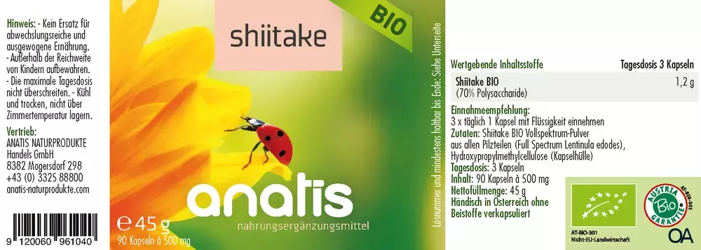 anatis Shiitake Pilz BIO Kapseln anatis Shiitake Pilz BIO Kapseln