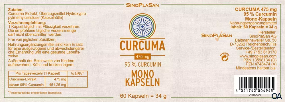 SinoPlaSan Curcuma - 95% Curcumin Mono Kapseln SinoPlaSan Curcuma - 95% Curcumin Mono Kapseln