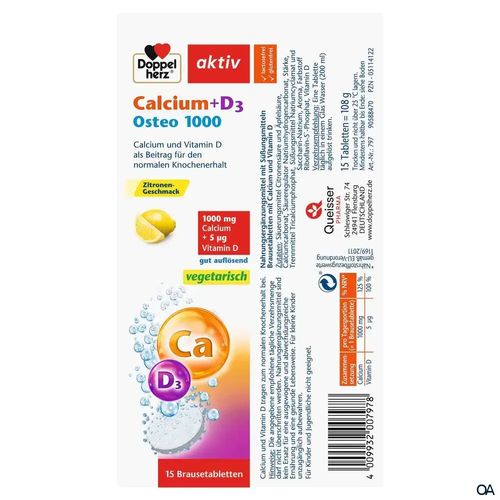 Doppelherz aktiv Calcium + D3 Osteo 1000 Brausetabletten Doppelherz aktiv Calcium + D3 Osteo 1000 Brausetabletten