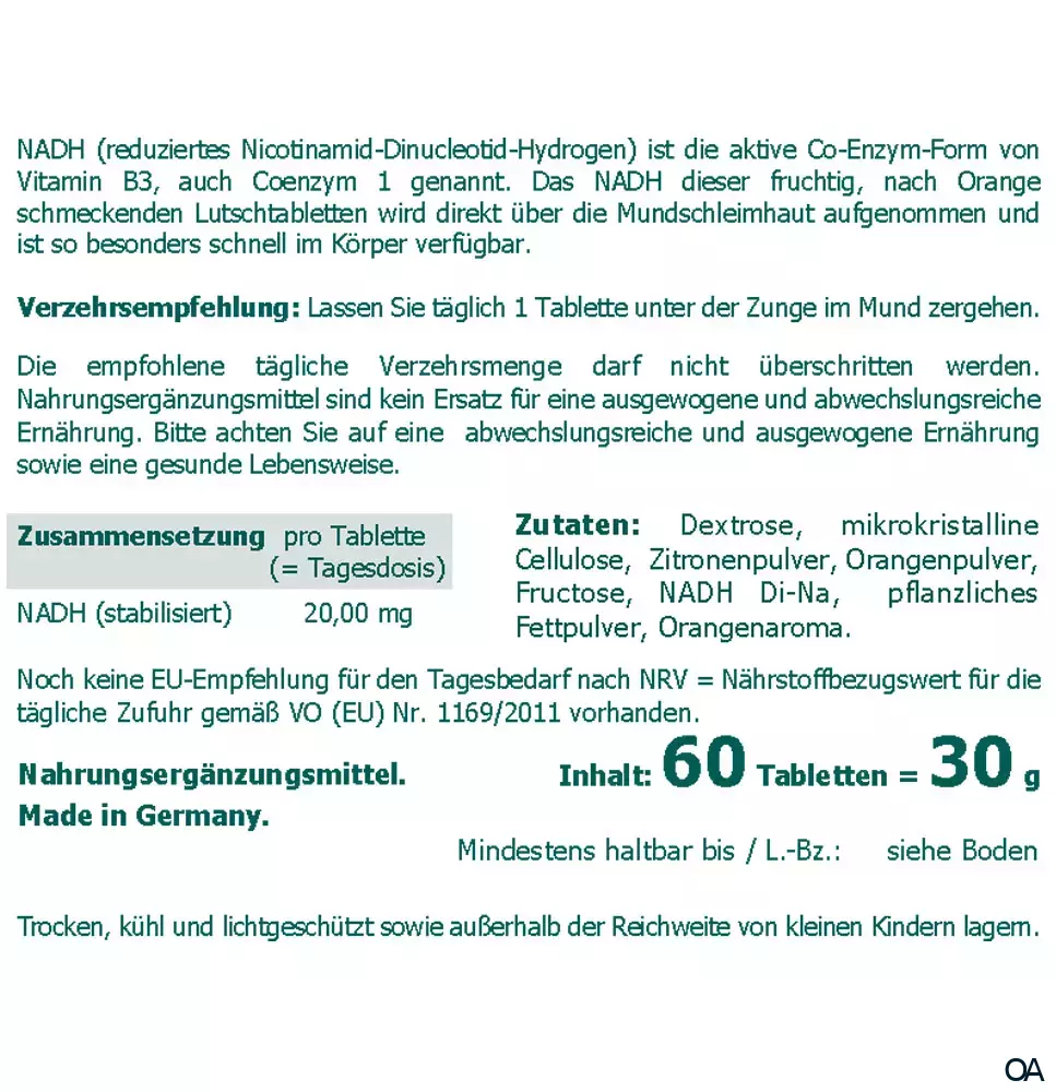 The Nutri Store NADH 20 mg Lutschtabletten