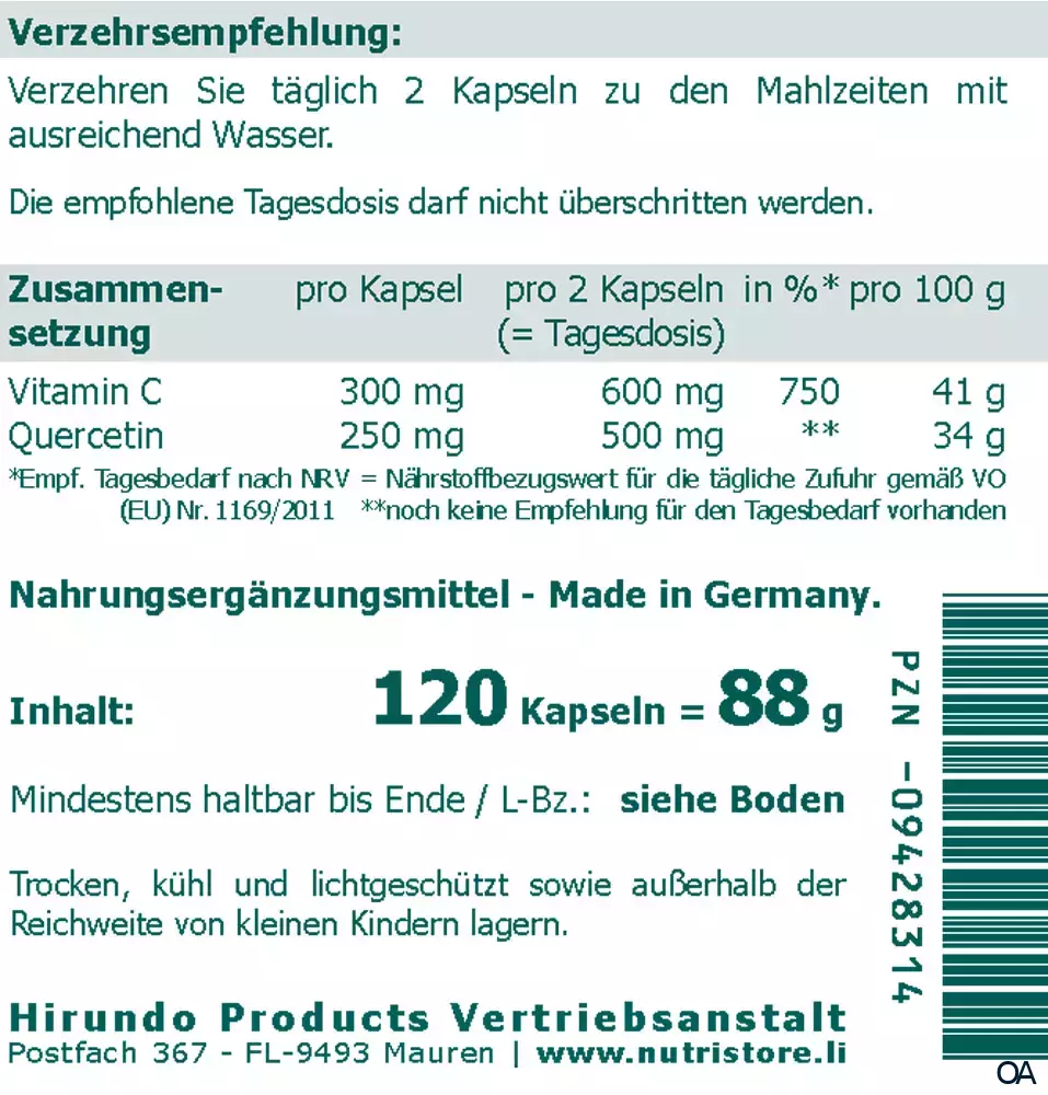 The Nutri Store Quercetin plus Vitamin C Kapseln The Nutri Store Quercetin plus Vitamin C Kapseln