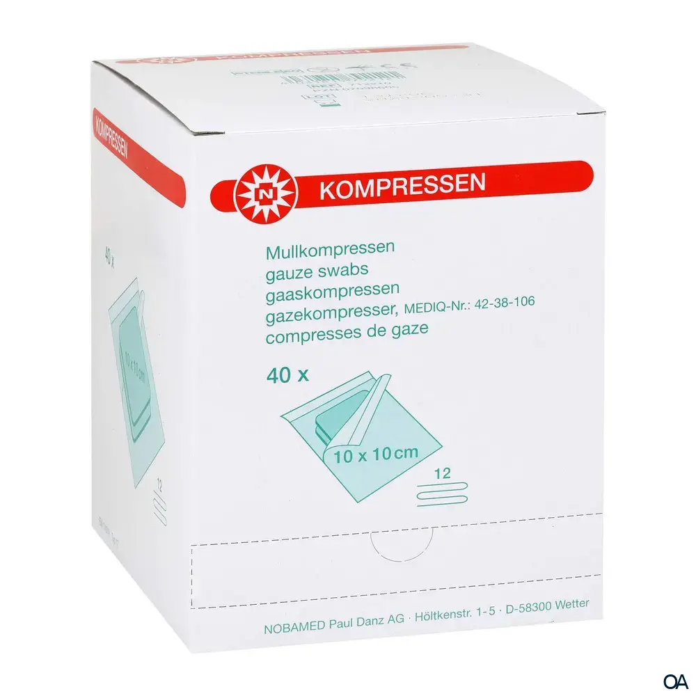 Noba Mullkompressen 12-fach, 17-fädig, steril, 10 x 10 cm, 2 x 40 Stück Noba Mullkompressen 12-fach, 17-fädig, steril, 10 x 10 cm, 2 x 40 Stück