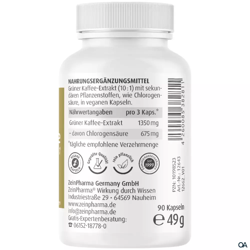 ZeinPharma Grüner Kaffee Extrakt 450 mg Kapseln ZeinPharma Grüner Kaffee Extrakt 450 mg Kapseln