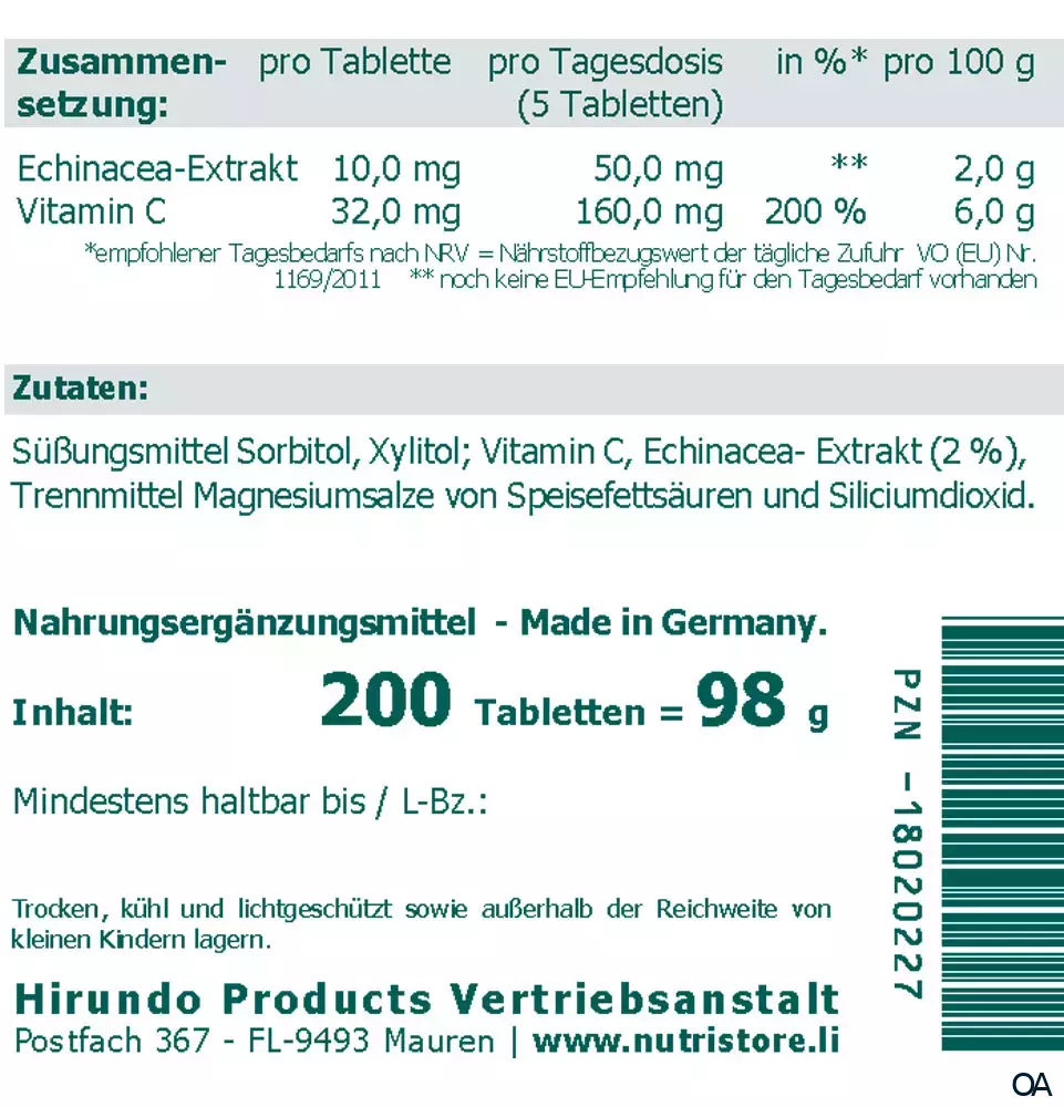 The Nutri Store Echinacea Vitamin C vegane Lutschtabletten The Nutri Store Echinacea Vitamin C vegane Lutschtabletten