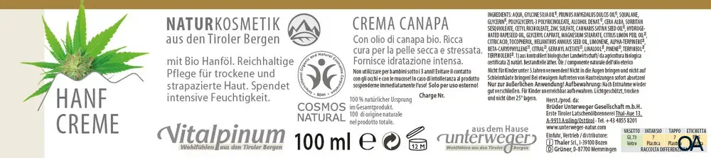 Unterweger Vitalpinum Hanf Creme