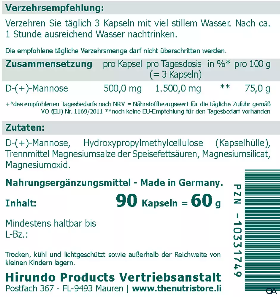 The Nutri Store D-(+)-Mannose Kapseln The Nutri Store D-(+)-Mannose Kapseln