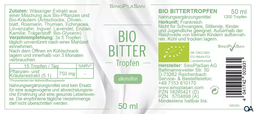 SinoPlaSan Bio Bitter Tropfen SinoPlaSan Bio Bitter Tropfen