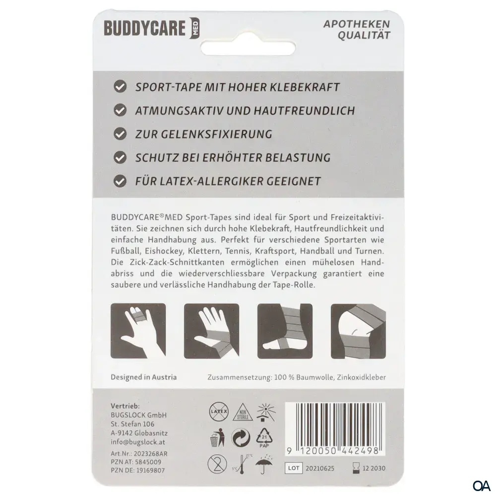 BUDDYCARE® MED Sport-Tape weiss, 3,8 cm x 10m