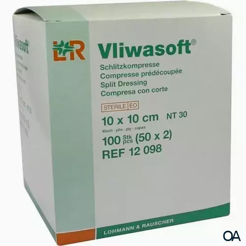 Vliwasoft® Schlitzkompressen mit Y-Einschnitt, steril, 4-lagig, 10 x 10 cm, 50 x 2 Stück